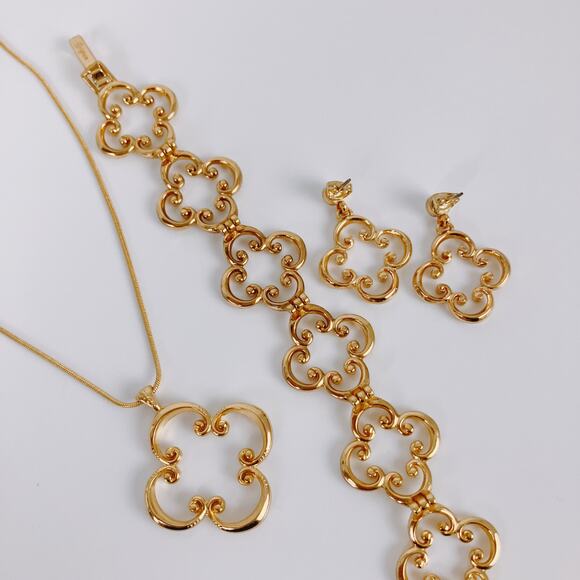 Brighton Crystal Pendant Necklace Bracelet Earrings Set Scroll Clover READ - Picture 12 of 16